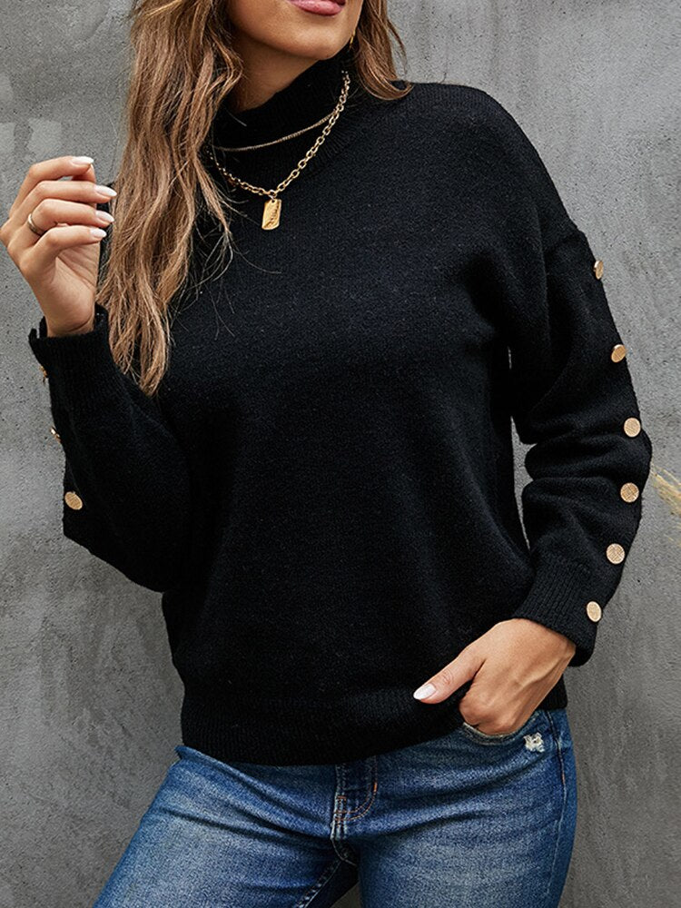 Black Friday Sales Autumn Winter Women's Sweater Pullover Long Sleeve Loose Half Turtleneck Solid Color Casual Knit Sweater Bottoming Street Jumper