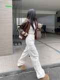 solvbao LANFUBEISI Loose Denim Cargo Pants Mujer Casual High Waist Pocket Mom Jeans Women  Spring Summer White Baggy Woman Jeans