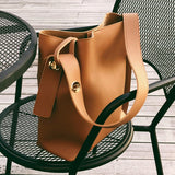 solvbao Women Fashion Bucket Bag Women's Simple Style PU Leather Shoulder Bag Handbags Female Casual Black/brown Color Bags Large Totes