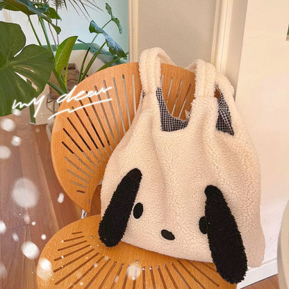 solvbao  New Winter Warm Plush Bag Women Imitation Lamb Hair Cartoon Dog Ears Shoulder Bag For Women Large-capacity Tote Bag Handbag