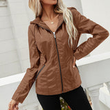 Black Friday Sales Spring Autumn Women Hooded Faux Soft Pu Leather Jacket Streetwear Female Moto Biker Zipper Coat Lady Windproof Outwear