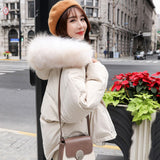 Black Friday Sales New Winter Warm 90% White Duck Down Parka Women Large Natural Fur Collar Hooded Short Jacket Coat Loose Outwear