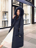 Black Friday Sales  New Fashion Down Jacket Women Medium Length Thickened Fox Hair Collar Slim Knee Hooded Warm Outdoor Coat