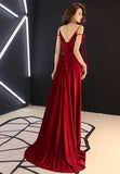 solvbao Burgundy Velvet Long Prom Dresses, Spaghetti Strap Evening Dresses