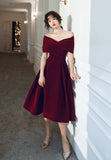 solvbao Burgundy Velvet Short Prom Dresses, A-Line Off the Shoulder Evening Dresses