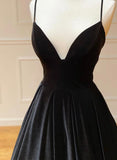 solvbao Black A-Line Velvet Long Prom Dresses, Black Evening Dresses