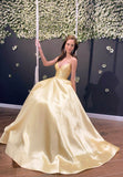 solvbao Yellow Satin Long Prom Dresses, A-Line Backless Evening Dresses