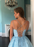 solvbao Short Blue Lace A-Line Prom Dresses, A-Line Homecoming Dresses