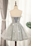 solvbao Gray Strapless Feather Short Prom Dresses, Cute Party Dresses