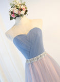 solvbao Blue Tulle Long Prom Dresses, A-Line Strapless Evening Dresses