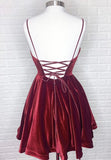 solvbao Burgundy V-Neck Velvet Short Prom Dresses, A-Line Party Dresses