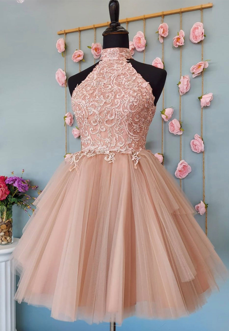 solvbao Cute Lace Short Prom Dresses, A-Line Evening Party Dresses