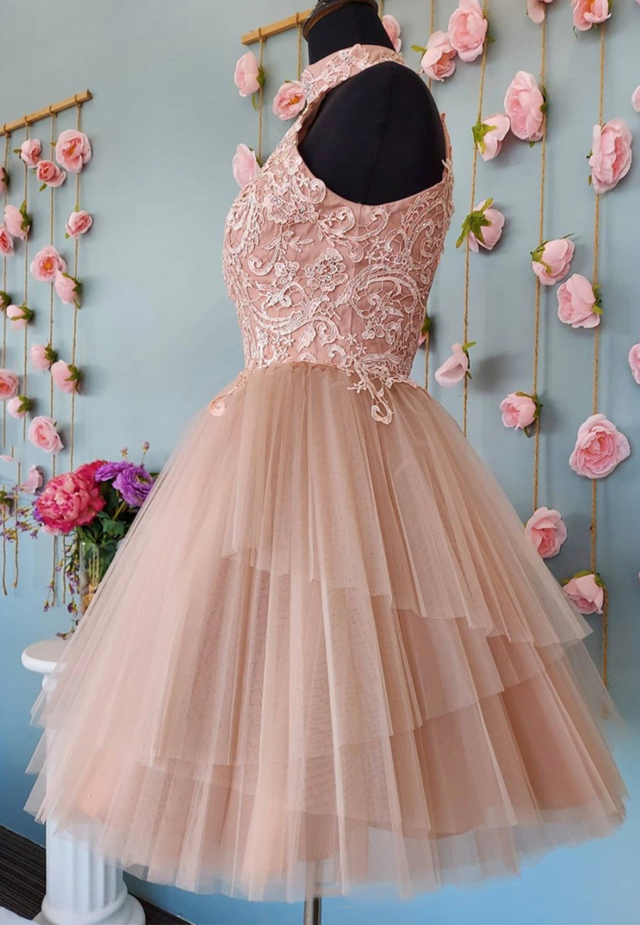 solvbao Cute Lace Short Prom Dresses, A-Line Evening Party Dresses