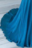 solvbao Blue Chiffon Long A-Line Prom Dress, A-Line Evening Dress Party Dress