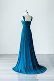 solvbao Blue Chiffon Long A-Line Prom Dress, A-Line Evening Dress Party Dress