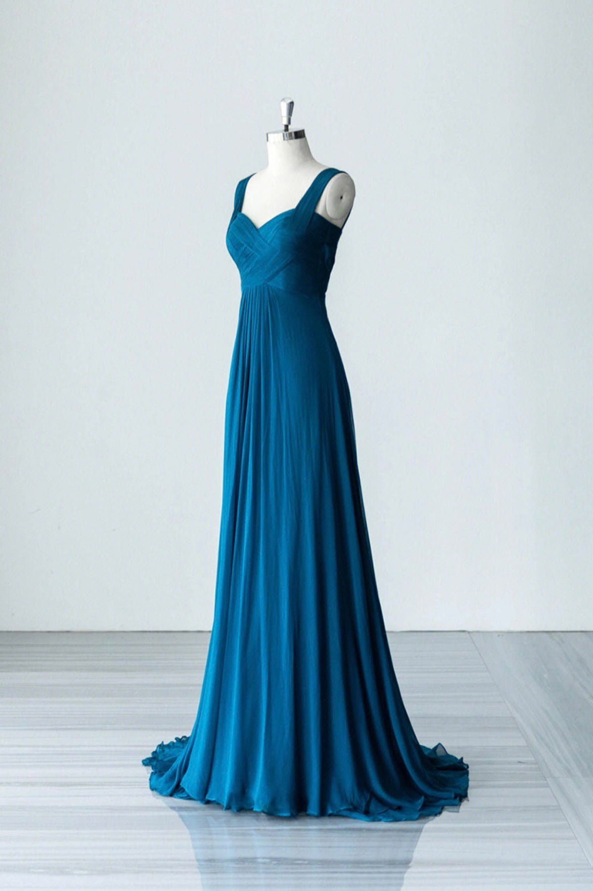 solvbao Blue Chiffon Long A-Line Prom Dress, A-Line Evening Dress Party Dress