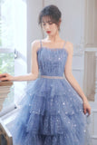 solvbao Blue Tulle Short Prom Dresses, A-Line Homecoming Party Dresses