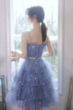 solvbao Blue Tulle Short Prom Dresses, A-Line Homecoming Party Dresses