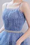 solvbao Blue Tulle Short Prom Dresses, A-Line Homecoming Party Dresses