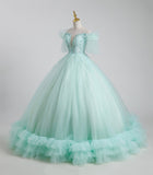 solvbao Beautiful Tulle Sequins Long Ball Gown, A-Line Tulle Sweet 16 Dress