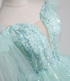 solvbao Beautiful Tulle Sequins Long Ball Gown, A-Line Tulle Sweet 16 Dress