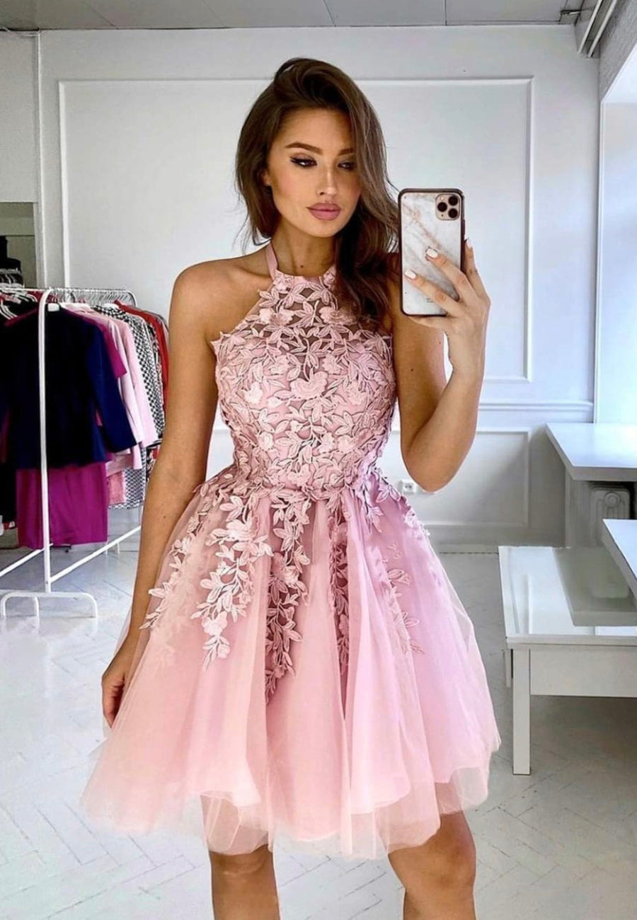 solvbao Cute Lace Short Prom Dresses, A-Line Homecoming Dresses