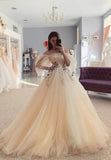 solvbao Champagne Tulle Long Prom Dresses, A-Line Evening Dresses