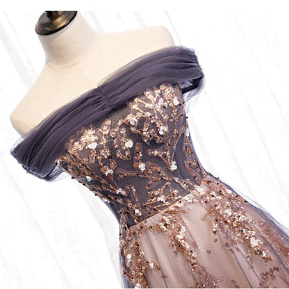 solvbao Purple Tulle Long Prom Dresses, A-Line Evening Dresses