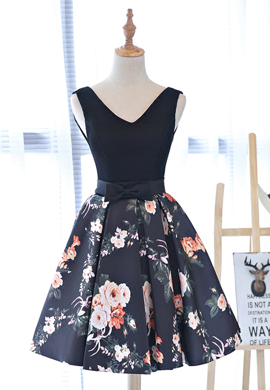 solvbao Cute V-Neck Floral Prom Dresses, A-Line Homecoming Dresses