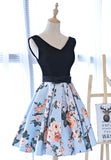 solvbao Cute V-Neck Floral Prom Dresses, A-Line Homecoming Dresses