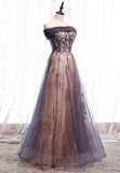 solvbao Purple Tulle Long Prom Dresses, A-Line Evening Dresses