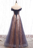 solvbao Purple Tulle Long Prom Dresses, A-Line Evening Dresses