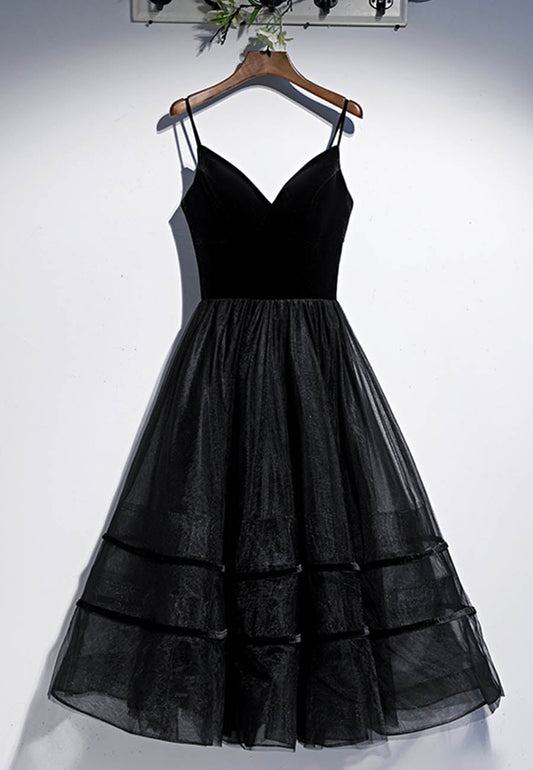 solvbao Black Velvet Tulle Short Prom Dresses, A-Line Party Dresses