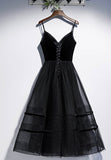 solvbao Black Velvet Tulle Short Prom Dresses, A-Line Party Dresses