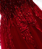 solvbao Burgundy Lace Long Prom Dresses, A-Line Spaghetti Strap Evening Dresses