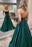 solvbao Simple Strapless Long Green Prom Dresses, A-Line Evening Dresses