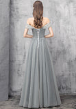 solvbao A-Line Tulle Long Prom Dresses, Off the Shoulder Evening Dresses