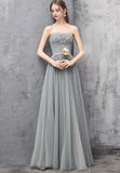 solvbao A-Line Strapless Long Prom Dresses, Cute Evening Dresses