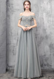 solvbao A-Line Tulle Long Prom Dresses, Off the Shoulder Evening Dresses