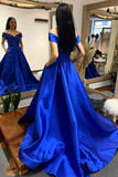 solvbao Simple V-Neck Satin Long Prom Dress, A-Line Off the Shoulder Evening Dress