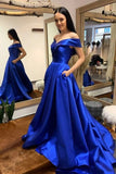 solvbao Simple V-Neck Satin Long Prom Dress, A-Line Off the Shoulder Evening Dress