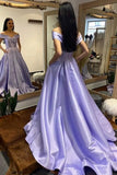 solvbao Simple V-Neck Satin Long Prom Dress, A-Line Off the Shoulder Evening Dress