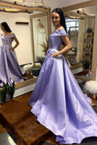 solvbao Simple V-Neck Satin Long Prom Dress, A-Line Off the Shoulder Evening Dress