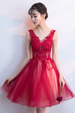 solvbao A-Line Tulle Short Prom Dress, V-Neck Lace Mini Party Dress