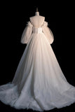 solvbao Champagne Tulle Long Sleeve Prom Dress, Off the Shoulder Evening Dress