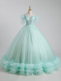 solvbao Beautiful Tulle Sequins Long Ball Gown, A-Line Tulle Sweet 16 Dress