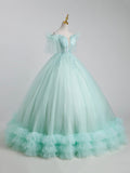 solvbao Beautiful Tulle Sequins Long Ball Gown, A-Line Tulle Sweet 16 Dress