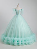 solvbao Beautiful Tulle Sequins Long Ball Gown, A-Line Tulle Sweet 16 Dress