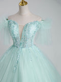 solvbao Beautiful Tulle Sequins Long Ball Gown, A-Line Tulle Sweet 16 Dress