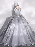 solvbao Gray Strapless Tulle Long Ball Gown, A-Line Evening Dress Formal Dress